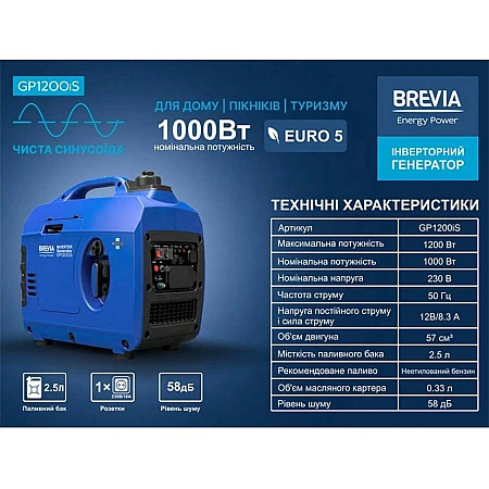 Інверторний генератор BREVIA GP1200iS - фото 6
