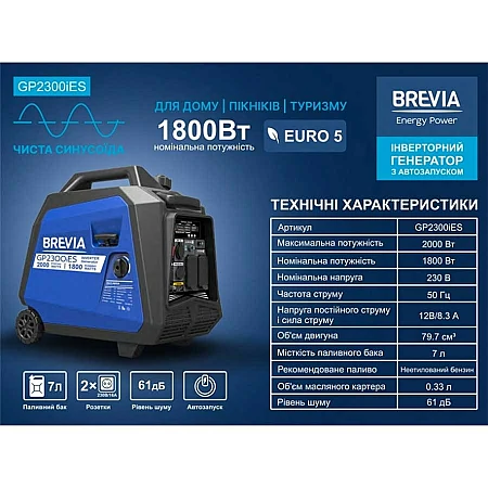 Інверторний генератор BREVIA GP2300iES - фото 6