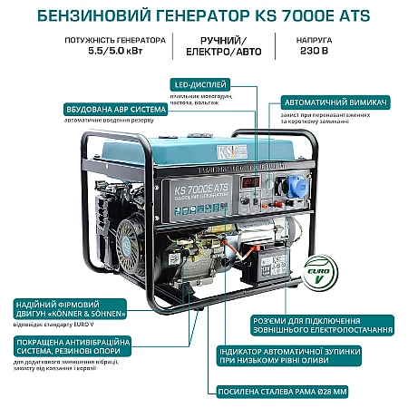 Бензиновая электростанция 5 кВт Könner&Söhnen KS 7000E ATS открытого типа - фото 2