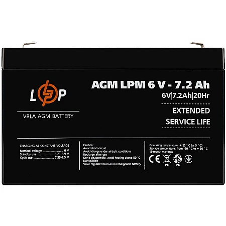 Аккумуляторная батарея Logicpower AGM LPM 6V - 7.2 Ah