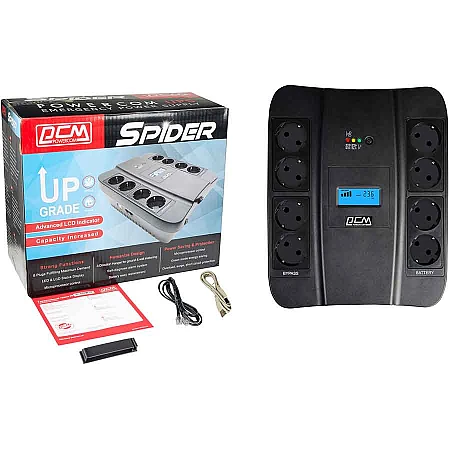 Джерело безперебійного живлення Powercom SPD-1100U 605 Вт 8хEURO Schuko USB LCD - фото 6