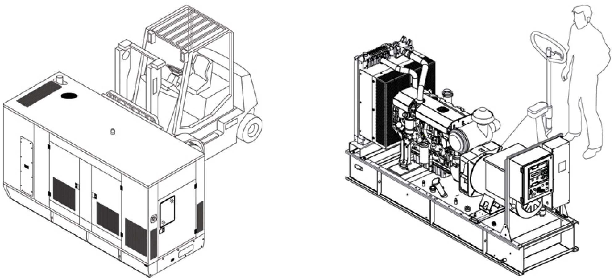 Дизельна електростанція - транспортування за допомогою різних типів навантажувачів